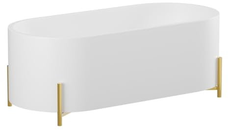 Vente-unique-Baignoire îlot ovale blanche avec pieds dorés - 160 x 73,5 x 59 cm - ALONSA