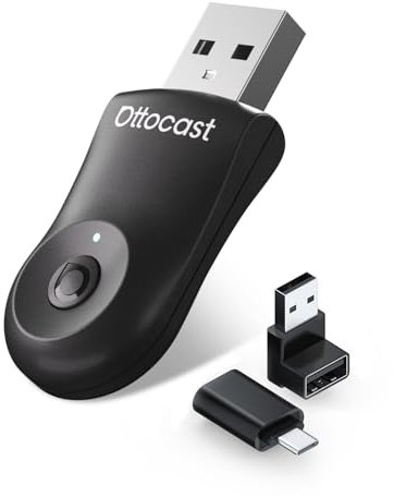 Mejorado 2025-2-en-1 Adaptador inalámbrico CarPlay y Android Auto, OTTOCAST Mini para iOS 10+ y Android 11+, Convierte CarPlay por Cable a inalámbrico, Compatible con USB-A y USB-C (Negro)
