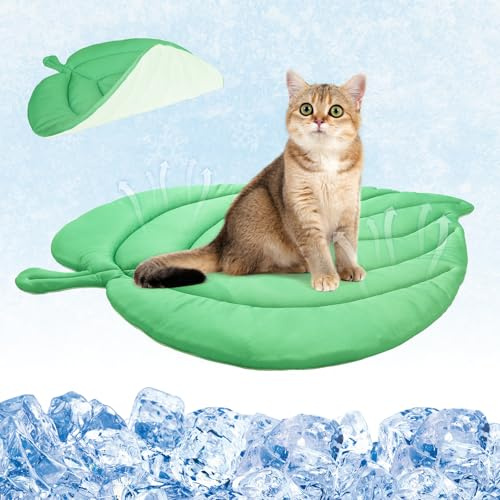 KOOLTAIL Cat Cooling Mat, Upgraded Two Sided Cooling Pad for Dogs Cats Puppy, Soft Summer Pet Sleeping Blanket Kennel to Keeping Cool, Washable Dog Mats for Crate Sofa Bed Outdoor, Round,Green Leaf