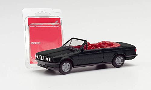 B*M*W 3er E30 M3 Cabrio Schwarz 1982-1994 Bausatz Kit H0 1/87 Herpa Modell Auto mit individiuellem Wunschkennzeichen