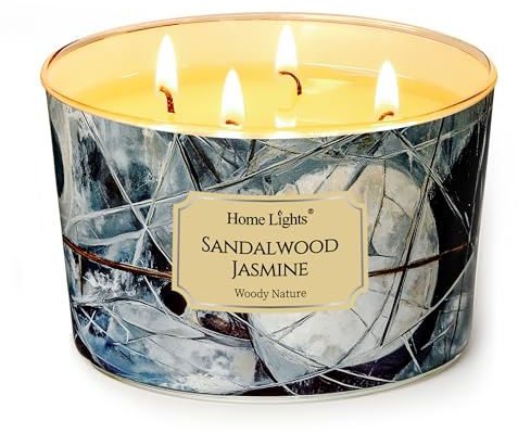 Home Lights Duftkerzen im glas 510g Soja Kerzen 4-Wick Kerzengläser Aromatherapie, Rauchfrei, 50h vollverbrannte Duftkerze Sandelholz Jasmin