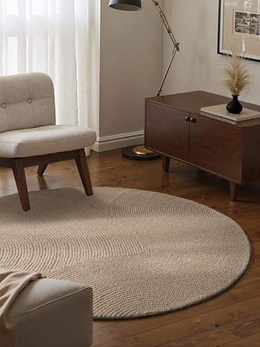 Hanse Home Wollteppich Eleni - Natur Wohnzimmerteppich Rund - Handgetuftet - Hygge Skandi, Boho Teppich Wolle für Wohnzimmer, Schlafzimmer, Esszimmer, Flur - Hellbeige, Ø150cm