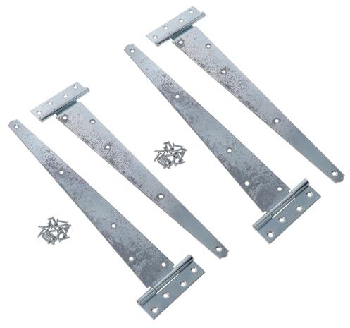 16in / 400mm Heavy Duty T Tee Hinges for Shed + Garden Gates Zinc Plated 4pc