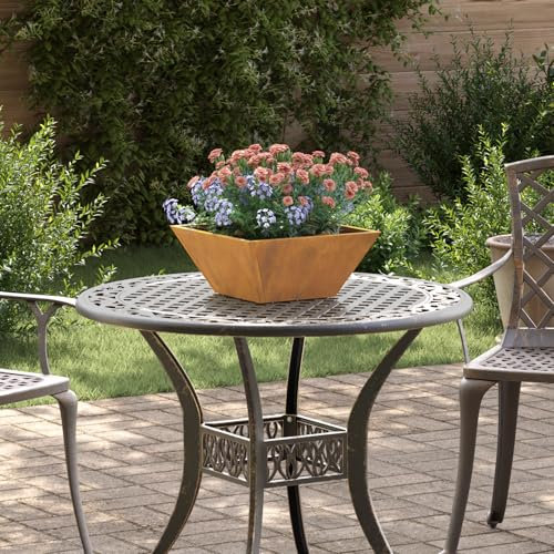 HaoChrymec Metallpflanzkübel mit wetterfestem Finish, quadratisch, 35 x 35 x 15 cm, Set aus 5 Pflanzgefäßen, Kupfer, für Außenbereich