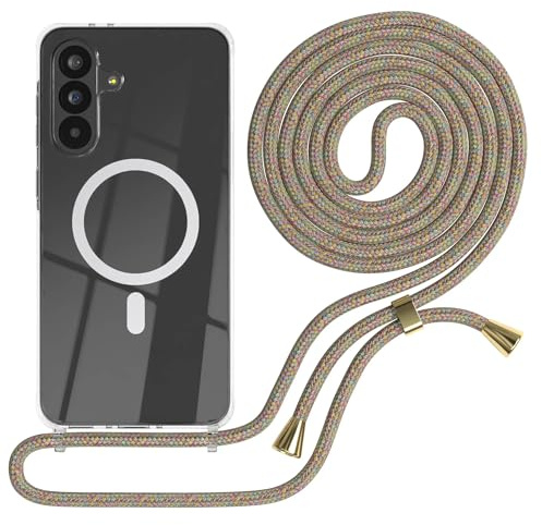 EAZY CASE - Handykette kompatibel mit Samsung Galaxy A56 Kette zum Umhängen Stoßfest Handyhülle für Silikon Hülle mit Band Handytasche Transparent als Fallschutz in Rainbow