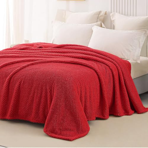 Whale Flotilla Coperta Plaid Pile in Flanella per Divano, 230 x 270 cm | Coperta Jacquard Morbida e Calda, Leggera per Letto Singolo e Matrimoniale, Adatta a Tutte le Stagioni, Rosso