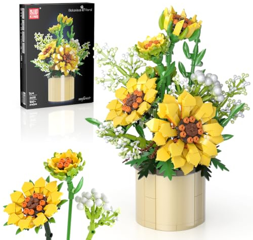 Mould King 24110 Klemmbausteine Blumen Sonnenblumen Blumen Botanical Bausteine mit Vase Sockel Topf Pflanze Bausteine Blumenstrauß Bausatz Sammlerstücke Geschenke (1047 Teile)