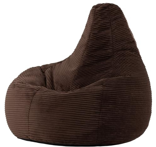 Icon Dalton Sitzsack Cord, Braun, Gaming Sitzsack Erwachsene mit Füllung, Bean Bag, Cord Sessel, Lounge Sessel, Lounge Stuhl, Schlafzimmer, Wohnzimmer, Wohnzimmer Möbel