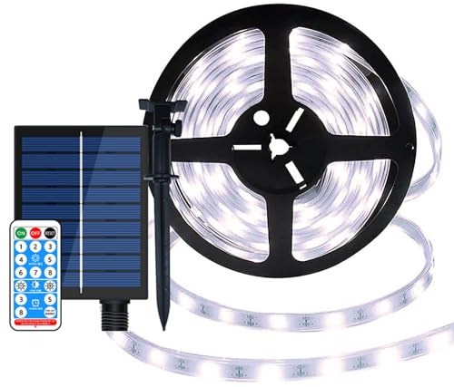 YUANYUYING Solar-LED-Lichtleiste, 10 m, wasserdicht, 240 LEDs, flexibler Lichtschlauch mit Fernbedienung, 8 Modi und Timer, für Treppen, Garten, Pavillon, Pool, Weihnachtsdekoration (Weiß)