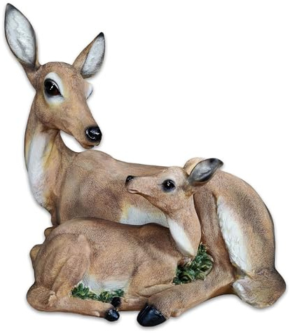 colourliving REH Figur mit Rehkitz – realistische Deko REH groß, handbemalte Tierfigur, Dekofigur für innen & außen