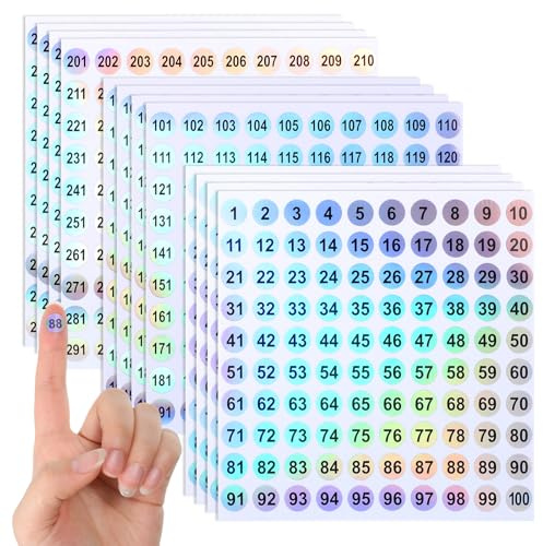 12 Sheets 1-300 Number Stickers, 1200 Pcs 0.4 Round Self-Adhesive Holographic Labels for Organizing Nail Polish Tools Bins Boxes, Reflective Laser Coding Inventory Stickers for DIY Crafts Home Office