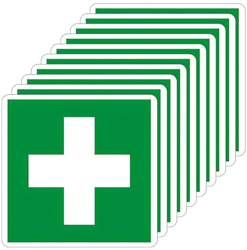 Gtwinsone 10 Pz Cartello Cassetta Pronto Soccorso 10x10 cm Autoadesiva PVC Cartello Medico, Adesivi Cassetta Pronto Soccorso, Segnaletica di Salvataggio Anti UV, Impermeabile, per Esterno e Interno