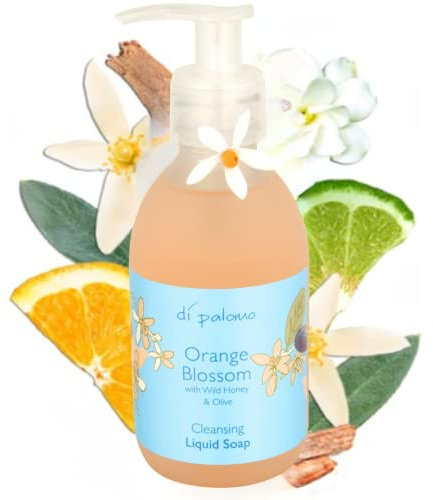 Di Palomo Orange Blossom & Honey Liquid Soap 240ml. Luxury Hand Wash, Hand Soap Dispenser. Skin Care Antibacterial Soap. Handwash Liquid Soap. Liquid Soap Gifts for Women. Liquid Soap. Italian Soap.