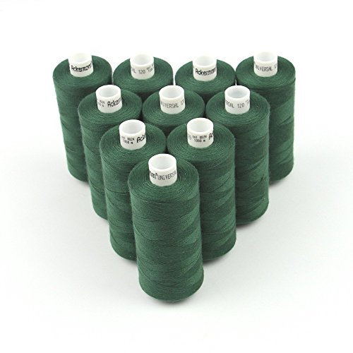 Ackermann 10x 1.000m UNIVERSAL NÄHGARN, Stärke 120, Qualitätsgarn, Nähmaschinengarn, Overlock Garn, Garn für Overlock-Nähmaschinen (0824 Dunkelgrün)