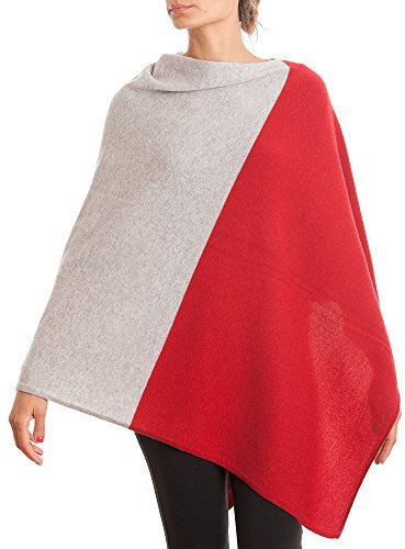 Dalle Piane Cashmere - Poncho zweifarbig zu 100% aus Kaschmir - für Damen, Farbe: Rot, Einheitsgröße
