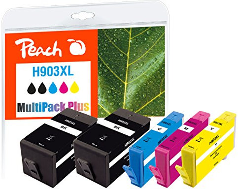 Peach H903/907 Spar Pack Plus Druckerpatronen XL (2xBK, C, M, Y) ersetzt HP No. 903XL, T6M15AE*2, T6M03AE, T6M07AE, T6M11AE - kompatibel zur neuesten Drucker Firmware - für z.B. HP OfficeJet 6950