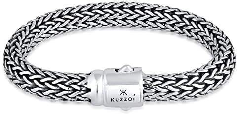 Kuzzoi Buddha Design Herren-Armband (10 mm) in Silber für den Mann handgefertigt aus massivem 925er Sterlingsilber, Gewicht 60g, 335204-023