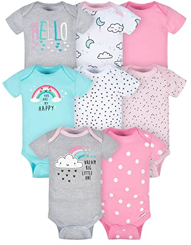Gerber Baby flickor 8-pack kortärmad body body baby och småbarn t-shirt set (paket med 8)