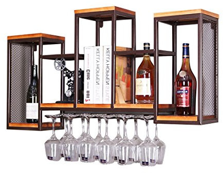 Casier à vin Porte-bouteilles mural en bois Vintage | Étagère murale | bouteille de vin | porte-verre à vin | Cave à vin en métal