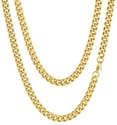 ChainsHouse Damen Choker Chains Frauen Panzerkette 6mm Kette Gold Halskette Edelstahl Gliederkette 36cm Herren Kubanische Kette Goldene Halskette für Männer Halsband Modeschmuck für Mädchen