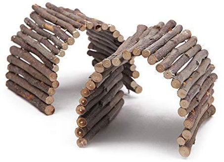 2 Pcs Wooden Ladder Chew Bridge Hiding House Fence Flexible Climbing Stair for Hamster Reptile Lizard Tortoise Hedgehog Small Animal Chew Toy