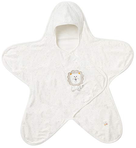 Fehn 056242 Einschlagdecke Löwe fehnNATUR – Babydecke mit Bio-Baumwolle (kbA) und Klettverschluss für Kinderwagen, Babytrage, Autositz, Babybett – für Babys von 0-6 Monaten