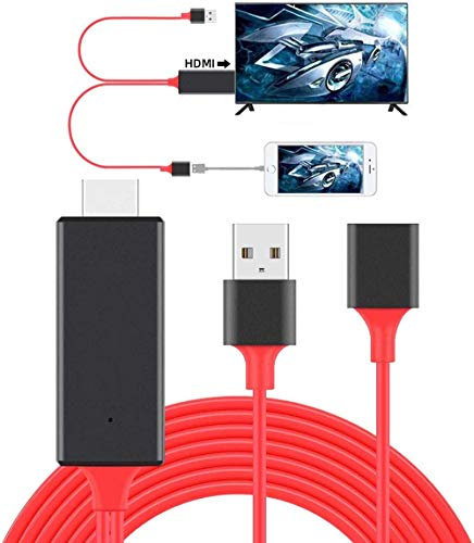 SAYESON HDMI Cables Adapter USB to HDTV Cable, Wire Dongle USB Male + USB Female to HDMI Male 1080P HDTV Mirroring Cable Compatible with iPhone/iPad/S9/S8/Note 8 and More Steaming Sharing (Red)
