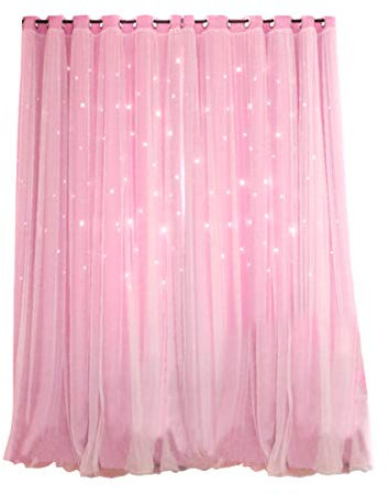 BESPORTBLE Doppellagige Vorhänge Mit Ausgeschnittenen Sternen Verdunkelungsvorhänge Und Gardinen Doppelstoff Und Transparenter Stoff Für Schlafzimmer Arbeitszimmer Wohnzimmer Und Büro Rosa