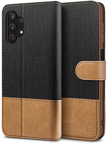 BEZ Handyhülle für Samsung A32 5G, Premium Tasche Kompatibel mit Samsung Galaxy A32 Hülle, Schutzhüllen aus Klappetui mit Kreditkartenhaltern, Ständer, Magnetverschluss, Schwarz