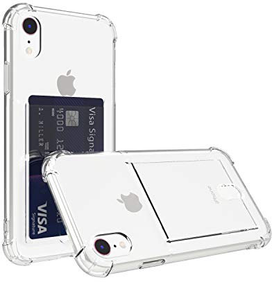 ANHONG Upgrade Clear Card Holder Case Compatible with iPhone Xr, Slim Fit Protective Soft TPU Shock-Absorbing Bumper Wallet Case with Card Slot