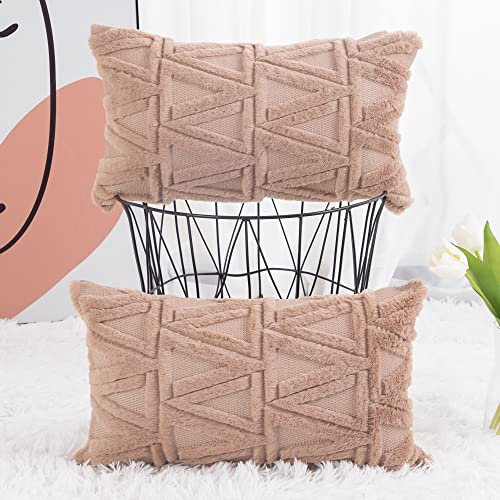 Madizz 2er Set Sanft Plüsch Kurze Wolle Samt Dekorativ Zierkissenbezüge Luxus Stil Kissenbezug für Sofa für Schlafzimmer Braun 30x50 cm Rechteckigig