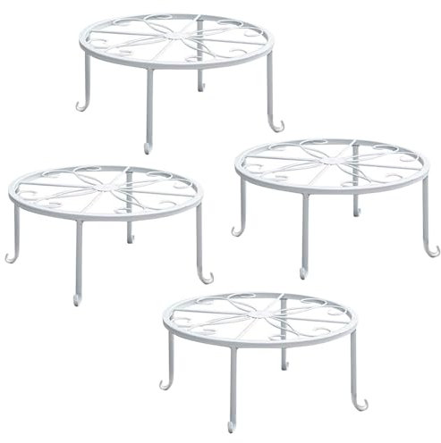 ANQIA 4PCS Indoor Metal Plant Stand Flower Pot Stand,Set of 4 Iron Plant Stands (White)