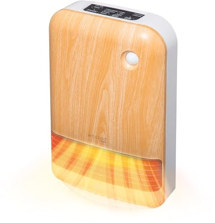 Iris Ohyama, Woozoo Chauffage d'appoint compact / Radiateur céramique mobile, Portée 90cm, 1500W, Détecteur de mouvement pour économies, Minuteur d'arrêt, Salle de bain, salon - JCH-15TD4 - Bois clair