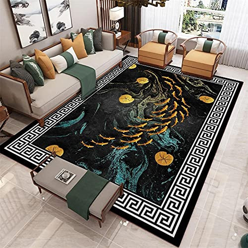 Webteppich Küchen Teppiche Kitchen Schwarzer Luxus-Teppichgold Lotus Goldfisch Dekoration Villa Zubehör Teppich Kurzflor 200X250cm