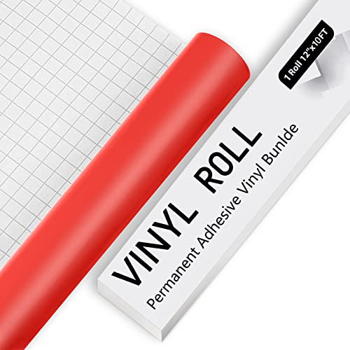 Permanent Vinyl for Cricut - 10Ft Matte Red Adhesive Vinyl Sheets, vinyl for Cricut, Silhouette & Cameo, Vinyl for Mug, Cup, Window & Home Deco,and other DIY projects
