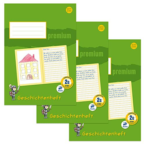 Staufen Premium Geschichtenheft - DIN A4, Lineatur 2G, 16 Blatt, 80g/m² Premium Papier, 3 Stück