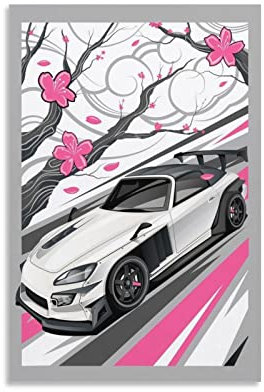 Auto-Poster JDM-Stil S2000, rosa und grau, dekoratives Gemälde auf Leinwand, Wandkunst, Wohnzimmer, Schlafzimmer, Gemälde 20 x 30 cm