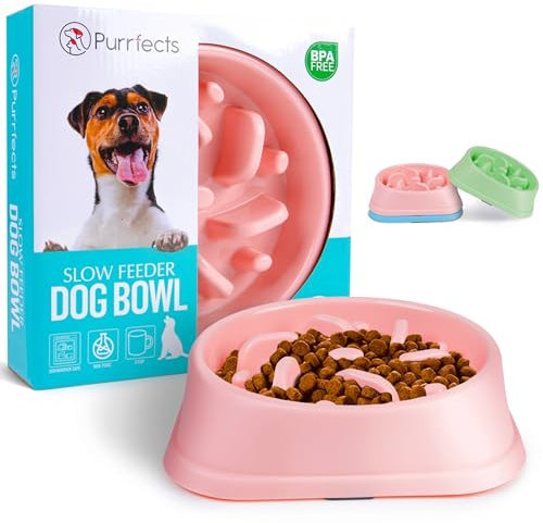 Purrfects Slow Feeder Dog Bowl (Candyfloss Pink) - Anti Choke, Anti Bloat - Dog slow feeder dog feeders to slow feeding dog bowls