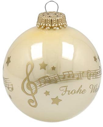 Weihnachtskugel Notenzeile Stille Nacht 7 cm aus Glas - Schönes Geschenk für Musiker (Creme)