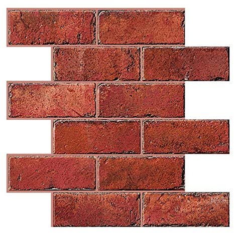 Highdi 3D Wandpaneele Selbstklebend, DIY Ziegel Tapete Wasserdicht Wandaufkleber für Küche Schlafzimmer Badezimmer Wohnzimmer Wanddeko (roter Ziegelstein,10pc)