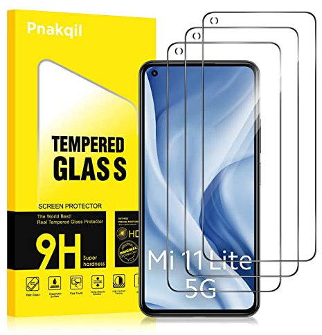 Pnakqil Lot de 3 Verre Trempé pour Xiaomi 11 Lite 4G/5G/NE Vitre Protection Écran Ultra HD Dureté 9H Glass Résistant Anti Rayures avec Haute Transparence à 99% Sans Bulles 6,55
