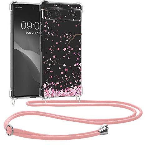 kwmobile Custodia Compatibile con Google Pixel 6a Cover - Back Case in Silicone TPU - Protezione Smartphone con Cordino - rosa/marrone scuro/trasparente
