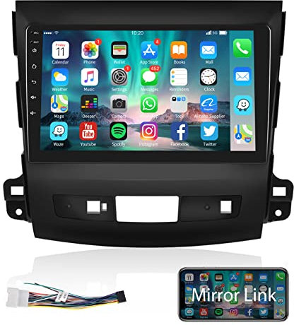Podofo Android Autoradio für Mitsubishi Outlander 2/Citroen C-Crosser/Peugeot 4007, 9 Touchscreen GPS Navi WiFi Bluetooth FM RDS Radio Spiegellink USB HD Auto-Stereo-Player