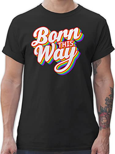 T-Shirt Herren - LGBTQ Kleidung Pride Flag - Born This Way Regenbogen - 5XL - Schwarz - lgbtqia Shirt LGBT Tshirt CSD Queer Gay lqbtq Lesbian