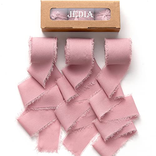 JEDIA 3 Rolls Ribbon, Dusty Rose Flower Chiffon Ribbon for Flower Bouquet, 1 1/2 inch x 7Yd Ribbons for Gift Wrapping, Wedding Invitations, Bridal Bouquets, DIY Crafts for Mothers Day