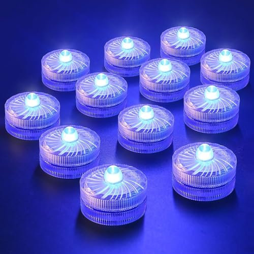 HL Flammenlose LED Kerzen Teelichter, Mini Unterwasser Licht, 100 Stunden LED Teichbeleuchtung Dekolichter für Teich, Pool, Aquarium, Vase, Badewanne, Spa, Party, Festival(12 Stück, Blau)