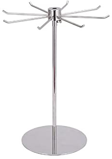 Schmuckständer, 1-stöckiger Ausstellungsständer for Produkte, drehbares Spinner-Rack for Einkaufszentren, Ausstellungen und Einzelhandelsgeschäfte mit 8 Haken (Color : Silver, Size : L7.87xH15.75IN