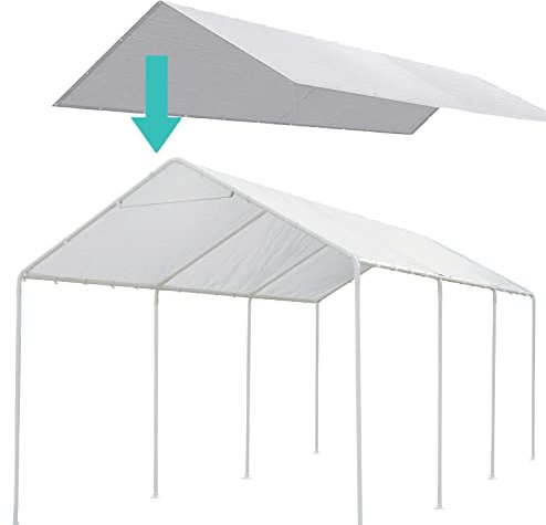 Thanaddo Carport-Ersatz-Baldachin für Garage, Zelt, Unterstand, Plane mit 50 Kugel-Bungee-Seilen, Weiß (nur Abdeckung, Rahmen nicht im Lieferumfang enthalten) (30,5 x 50,8 cm)