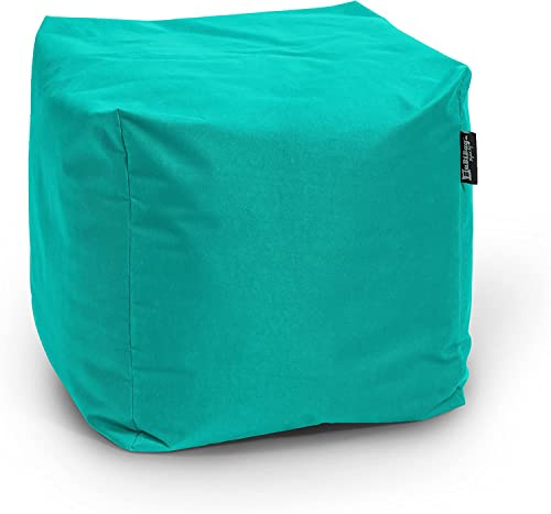 BuBiBag Sitzpouf für Outdoor Sitzsack, Fußhocker ideal für Gaming Sitzsäcke, Wetterfest, Outdoor Pouf (35x35x35cm, Türkis)