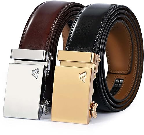 HESBITEUL Herren Gürtel 2 Stück, Automatik Ratsche Gürtel für Männer Business Anzug Ledergürtel mit Automatikschließe 30mm Breit